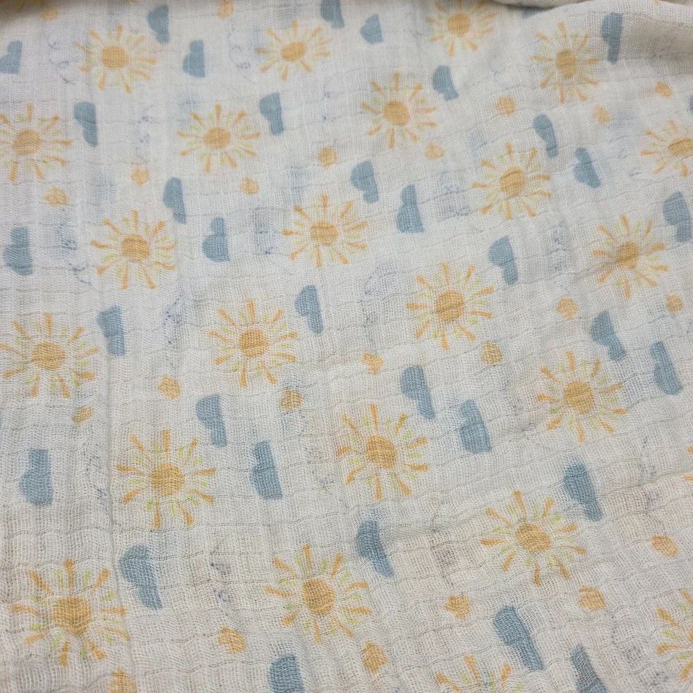 Walgreens Sun and Cloud Cotton Muslin Baby Swaddle‎ Blanket White Yellow Blue